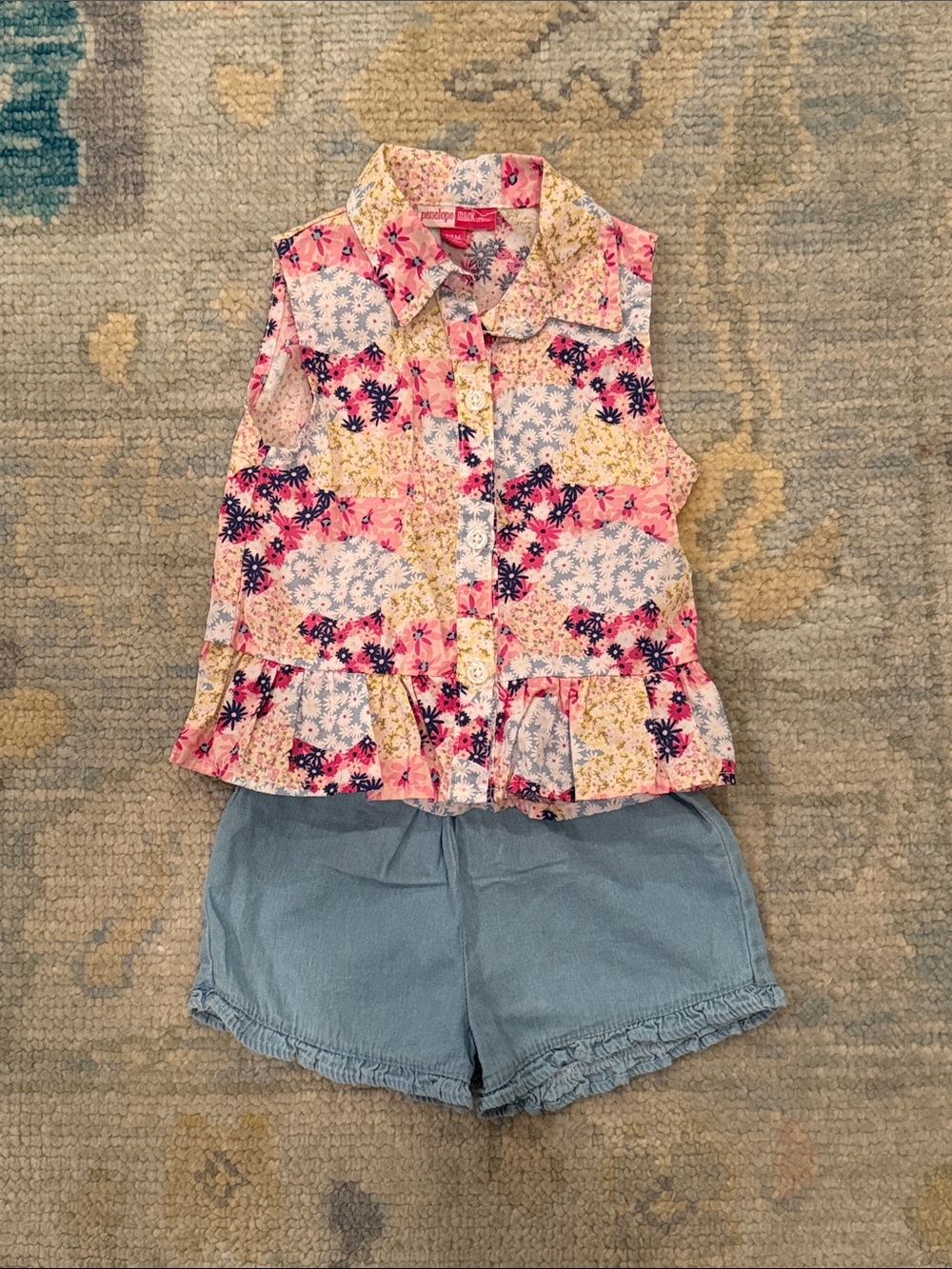 24M Girls Floral Sleeveless Peplum Button-Front Top - Pink